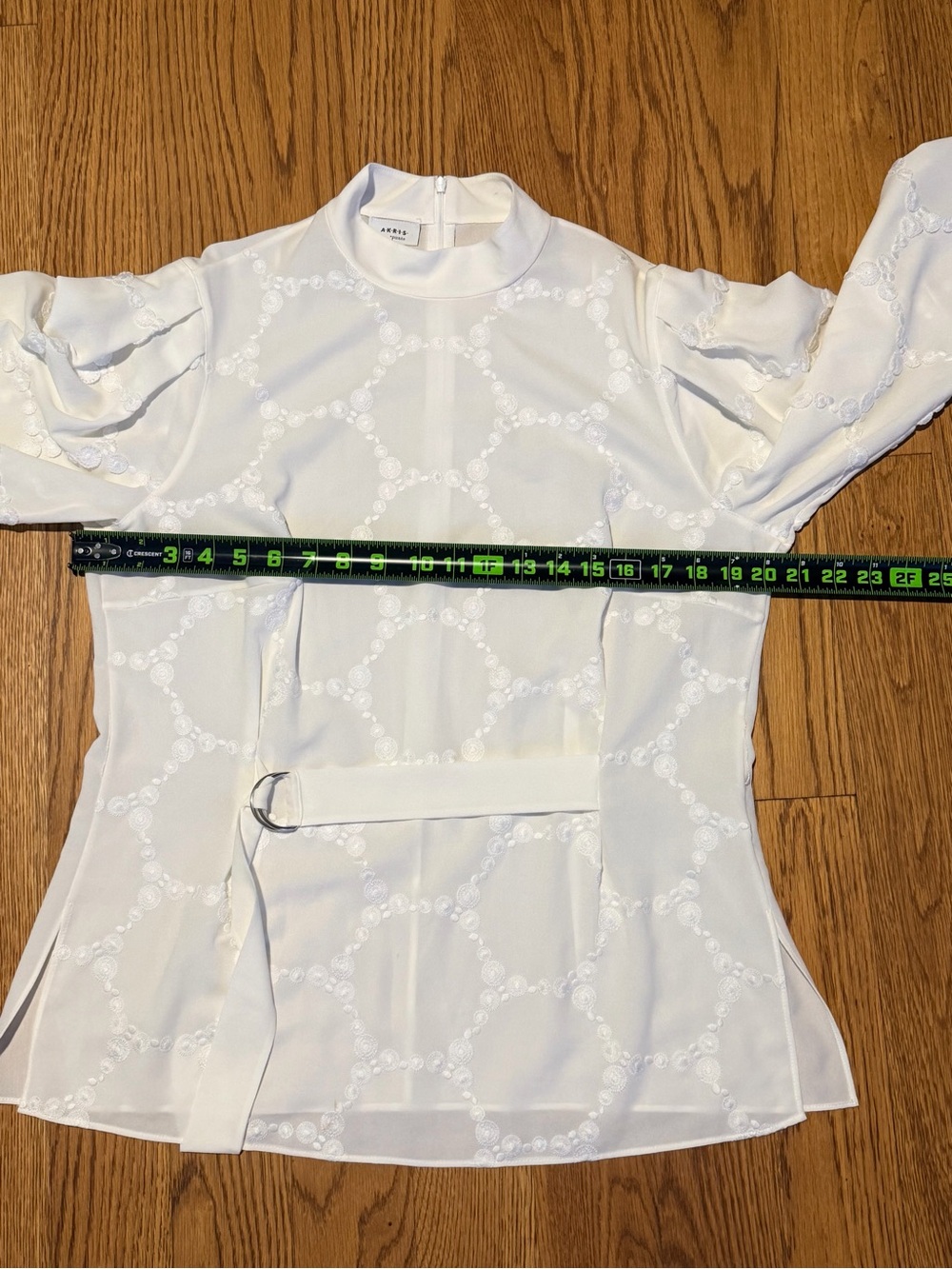 Akris Punto White Embroidered Belted Blouse Mock Neck Long Sleeve - Picture 10 of 16